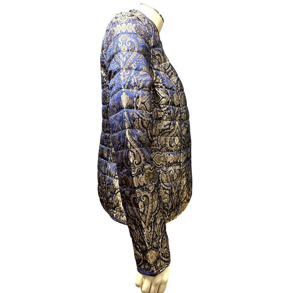 Chicos Reversible Quilted Puffer Jacket Elegant Blue Gold Paisley Lightweight 00 - Picture 4 of 13